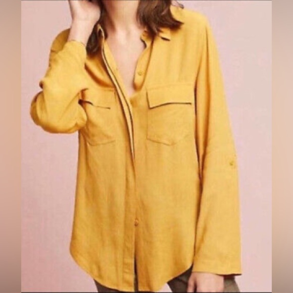 Anthropologie Porridge Shirt Womens Yellow Button Down Shirt